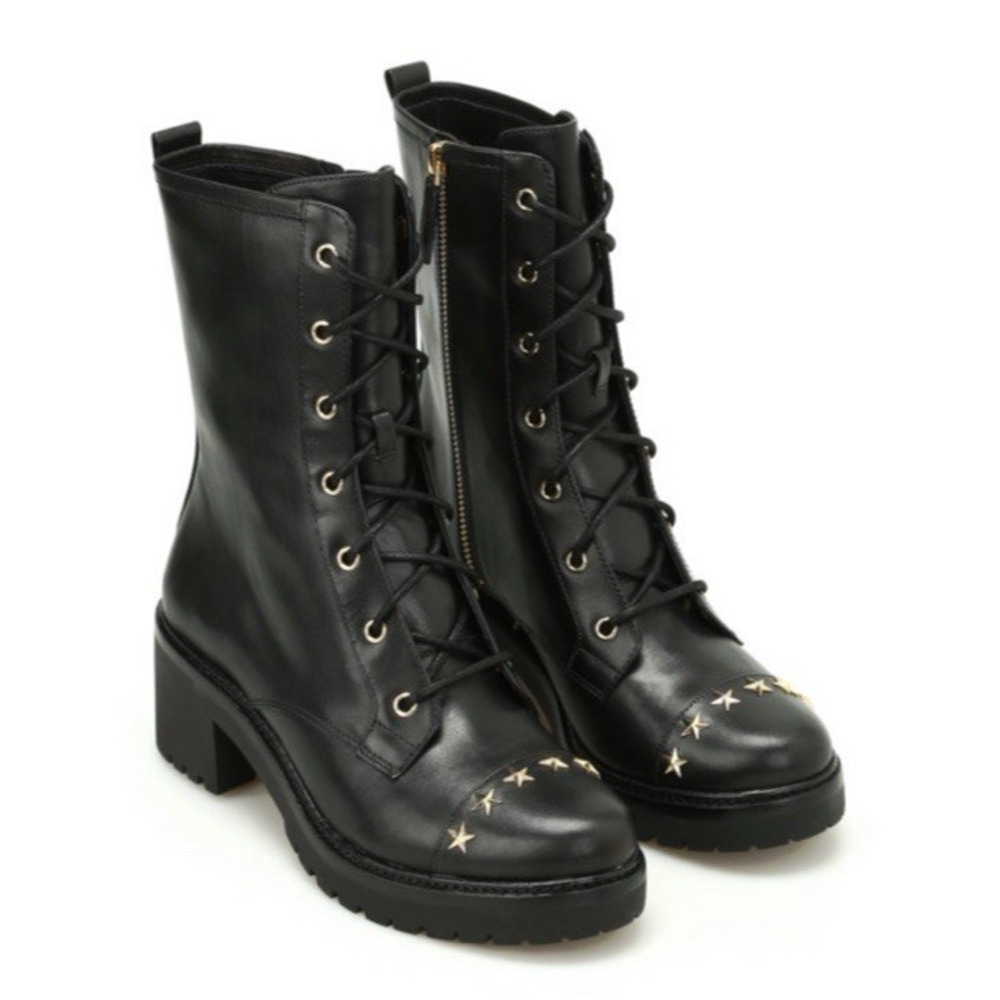 Michael Kors Cody Lace Up Boots 5.5 M‎ Metallic Stars Stud Zip black leather NWB